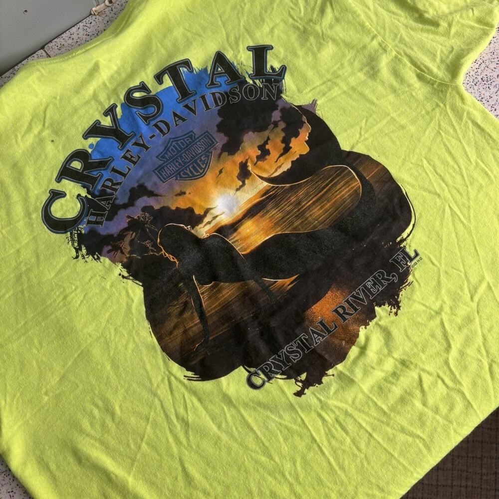 HARLEY DAVIDSON Motorcycles Crystal River Florida Hi Vis Yellow Shirt 2XL Ride